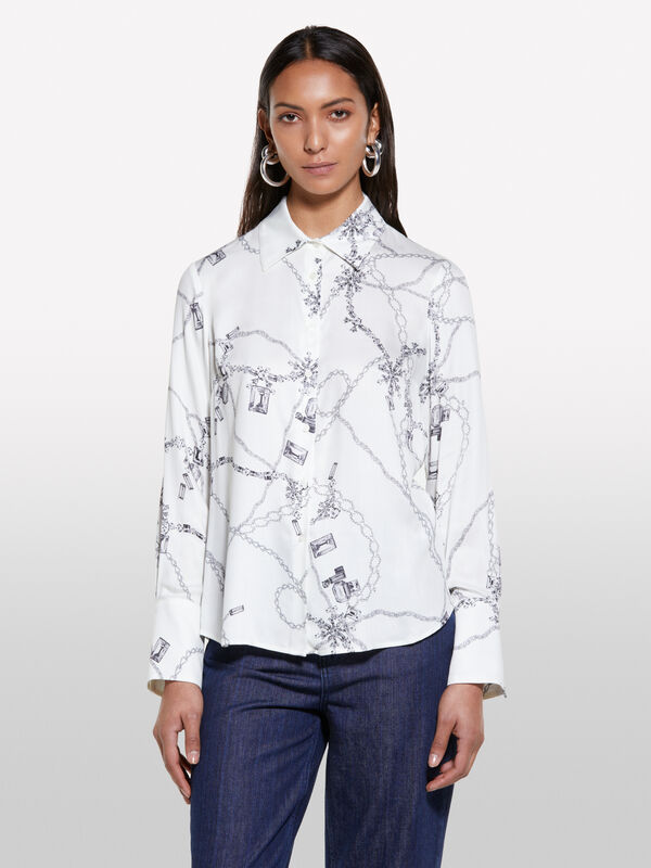 Cream white printed shirt - chemises pour femme | Sisley