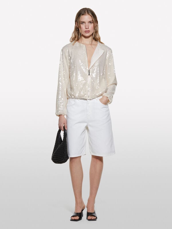 Short en jean beige coupe décontractée - shorts en jeans pour femme | Sisley