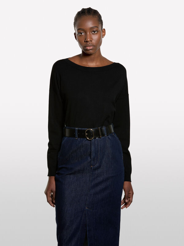 Pull noir &agrave; col bateau - pulls &agrave; encolure bateau pour femme | Sisley