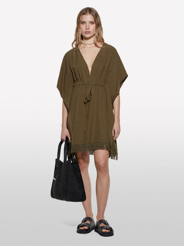 Caftan court vert militaire - robes courtes pour femme | Sisley