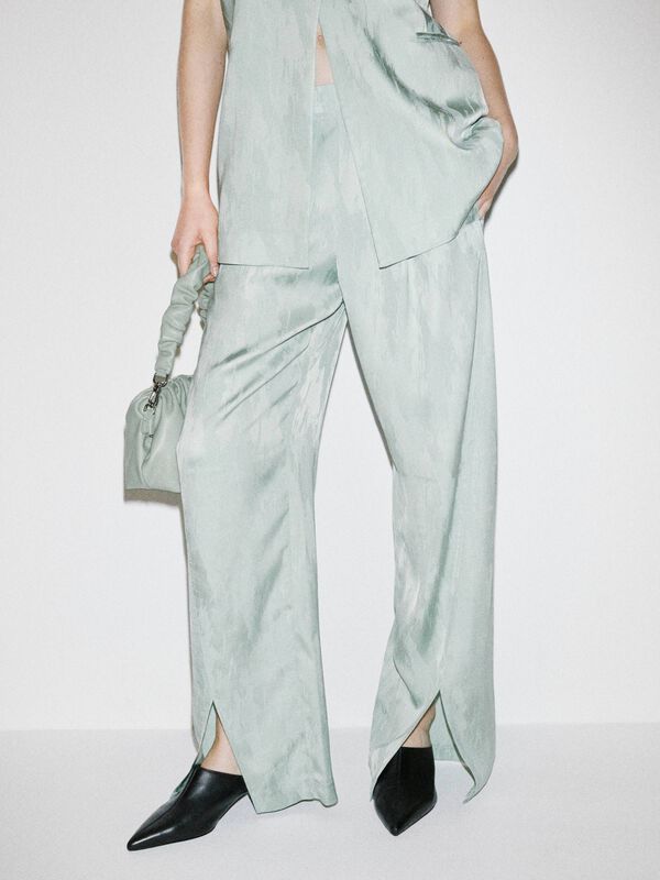 Pantalon fendu vert clair - pantalons palazzo pour femme | Sisley