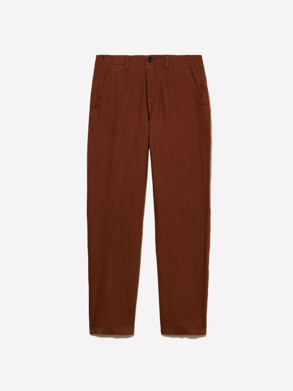 Pantalon marron 100 % lin Pantalon marron 100 % lin - pantalons slim pour homme | Sisley