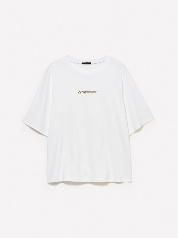 T-shirt blanc avec imprimé lettrage T-shirt blanc avec imprimé lettrage - t-shirts à manches courtes pour femme | Sisley