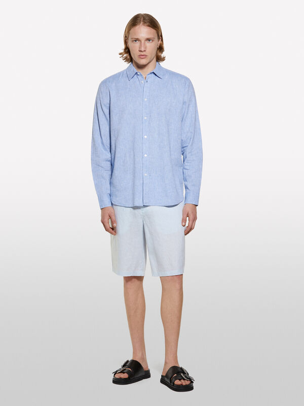 Bermuda bleu clair 100 % lin - shorts pour homme | Sisley