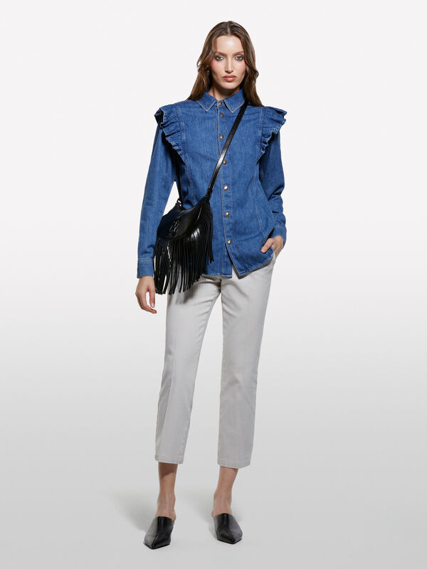 Chemise en jean bleu à volants Chemise en jean bleu à volants - chemises pour femme | Sisley