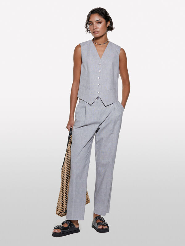 Chino gris coupe slim teint en fil - pantalons coupe slim pour femme | Sisley