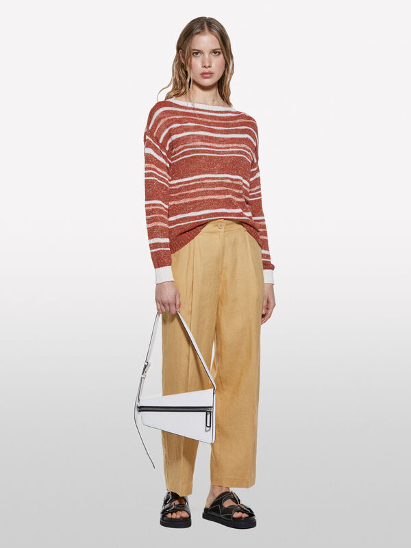 Pantalon moutarde coupe décontractée en 100% lin - pantalons regular pour femme | Sisley