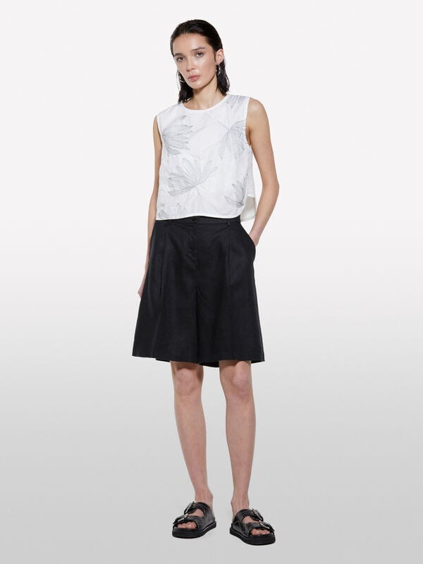 Bermuda noir 100 % lin - shorts pour femme | Sisley