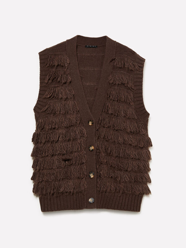 Gilet tricoté effet ours en peluche - pulls col en v pour femme | Sisley