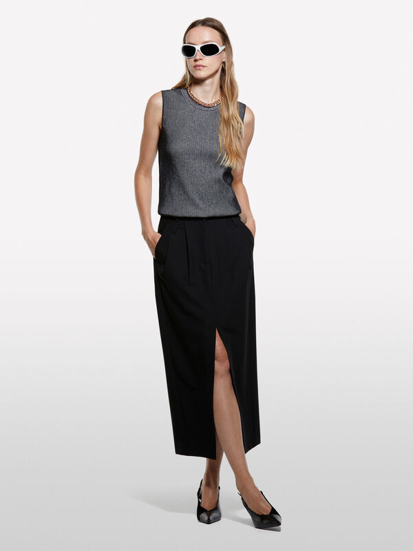 Gilet en tricot gris - pulls col rond pour femme | Sisley