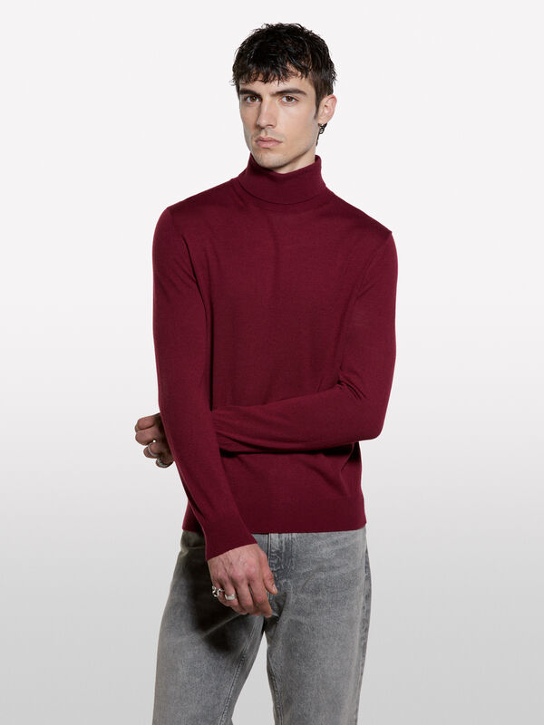 Pull rouge grenat &agrave; col montant - pulls col montant pour homme | Sisley