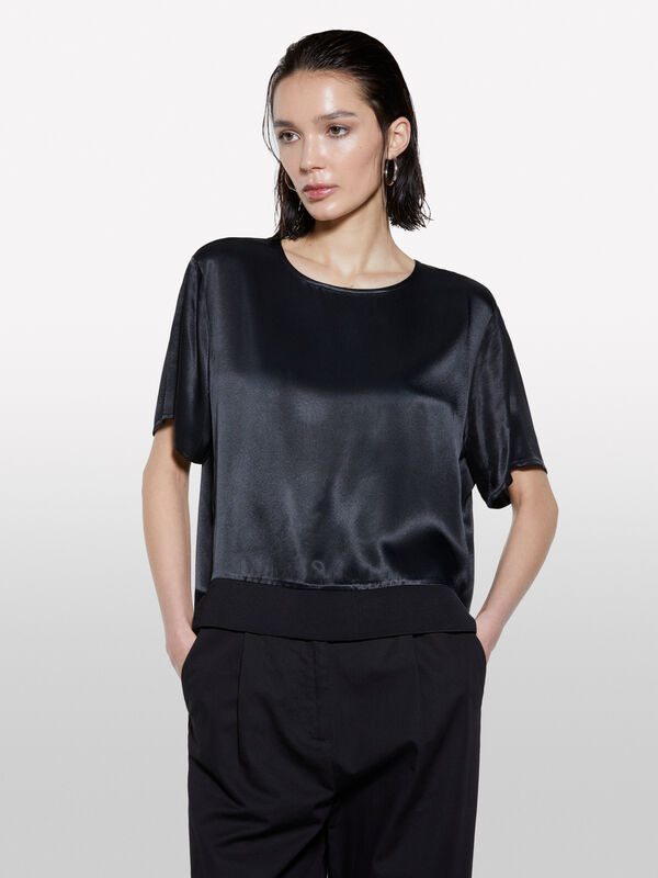 Chemisier en satin noir - blouses pour femme | Sisley
