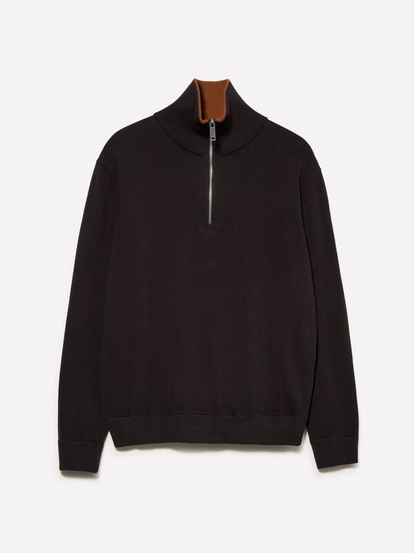 Pull zippé gris foncé - pulls col montant pour homme | Sisley