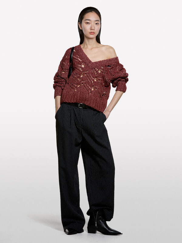 Pull maxi perfor&eacute; - pulls col en v pour femme | Sisley