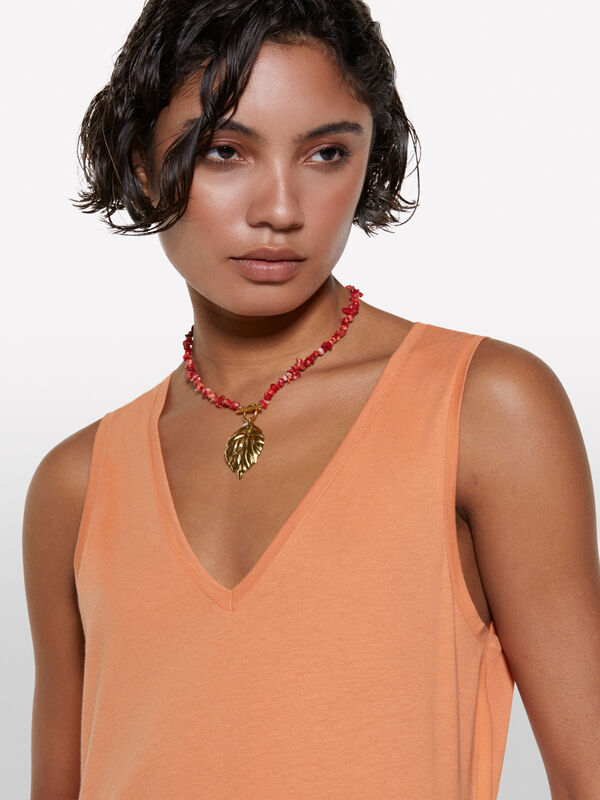 Débardeur col V orange - hauts pour femme | Sisley