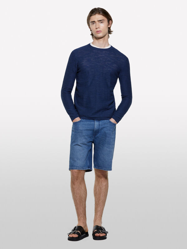 Pull chiné bleu foncé - pulls col rond pour homme | Sisley