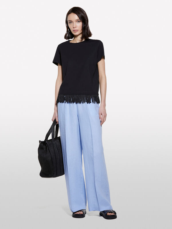 T-shirt noir avec franges sur le bas - t-shirts &agrave; manches courtes pour femme | Sisley