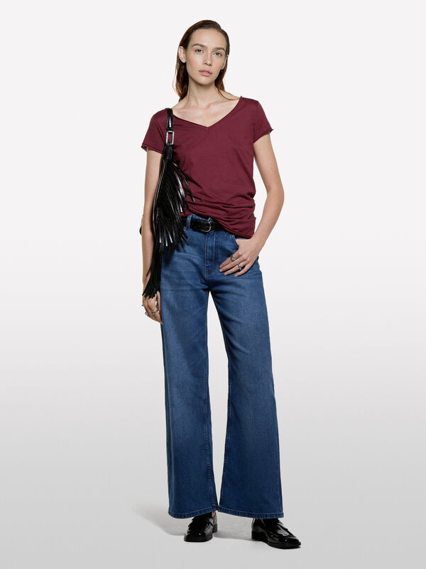 T-shirt col V bordeaux T-shirt col V bordeaux - t-shirts à manches courtes pour femme | Sisley