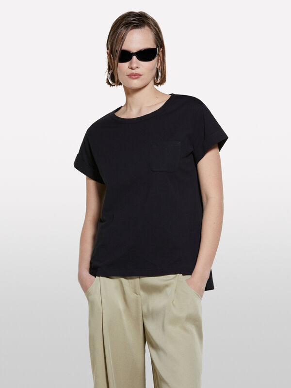 T-shirt noir avec poche - t-shirts à manches courtes pour femme | Sisley
