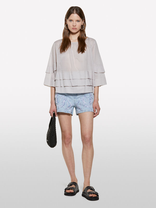 Blouse grise &agrave; volants - blouses pour femme | Sisley
