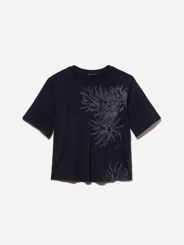 T-shirt noir imprim&eacute; plantes marines - t-shirts &agrave; manches courtes pour femme | Sisley