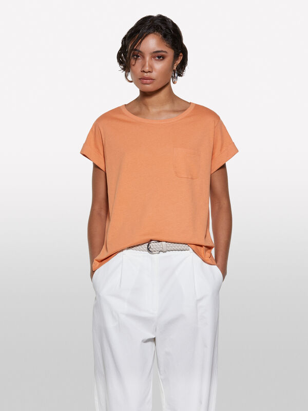 T-shirt orange avec poche - t-shirts à manches courtes pour femme | Sisley