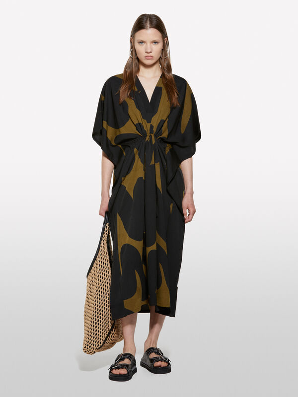 Caftan long imprimé fond foncé - robes midi pour femme | Sisley