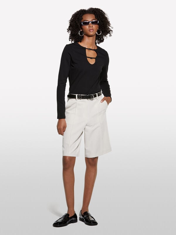 Bermuda beige coupe décontractée - shorts pour femme | Sisley