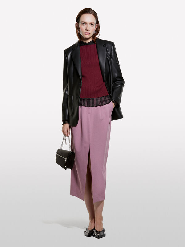 Jupe midi mauve avec fente - jupes midi, jupes mi-longues femme | Sisley