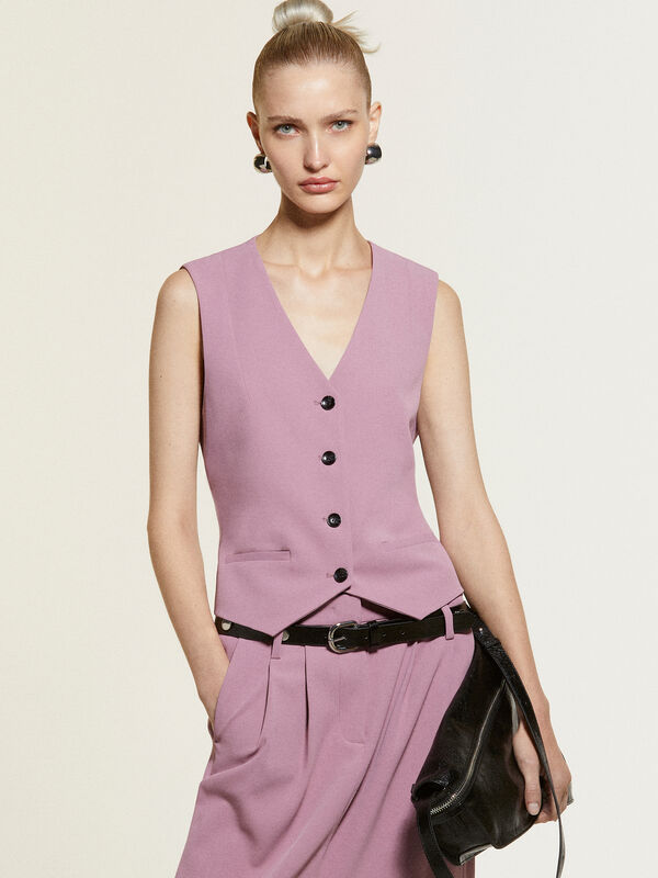 Gilet mauve coupe slim - vestes et doudounes sans manches pour femme | Sisley
