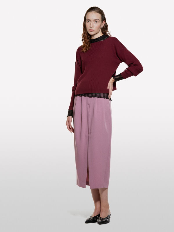 Pull bordeaux à encolure bateau - pulls col rond pour femme | Sisley