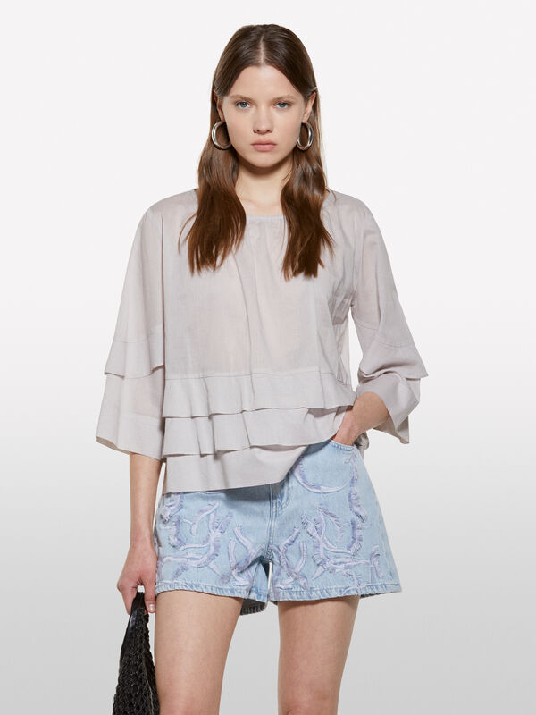 Blouse grise à volants - blouses pour femme | Sisley