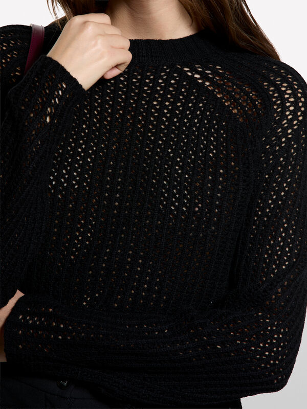 Pull à col rond perforé - pulls col rond pour femme | Sisley