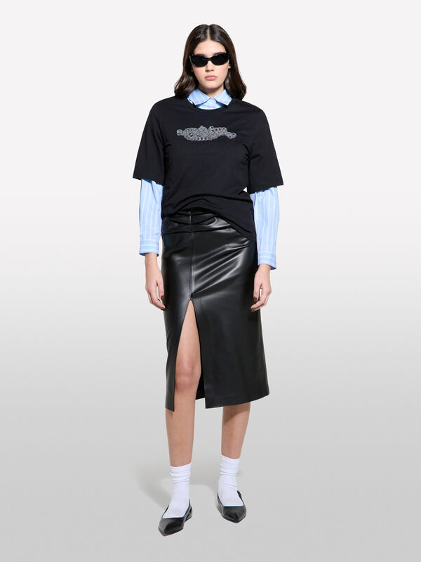 T-shirt noir à imprimé chaînes tressées - t-shirts à manches courtes pour femme | Sisley