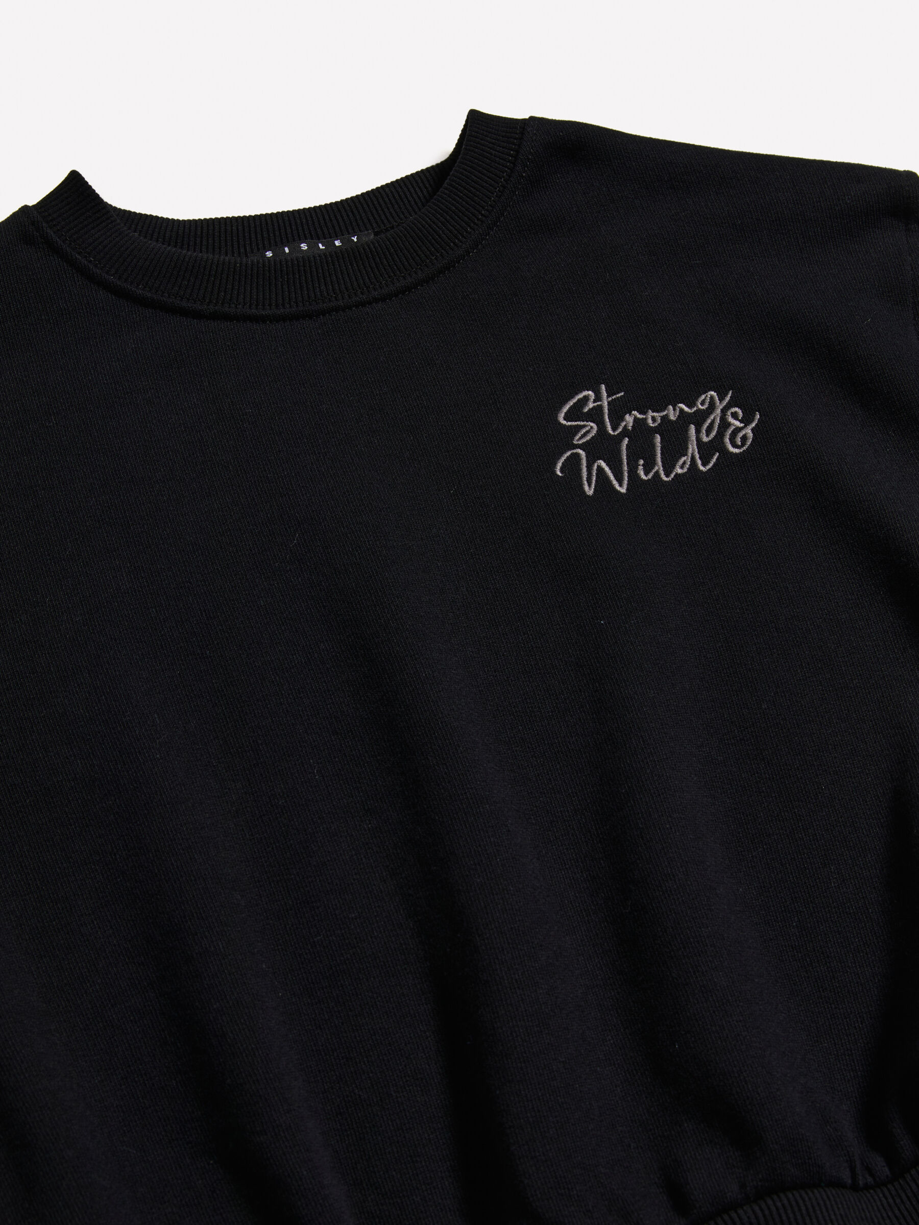 Sweat court noir a imprime floral et broderie Noir Sisley