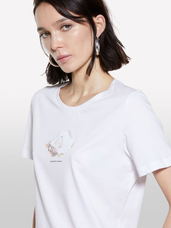 T-shirt blanc imprimé coquillages - t-shirts à manches courtes pour femme | Sisley