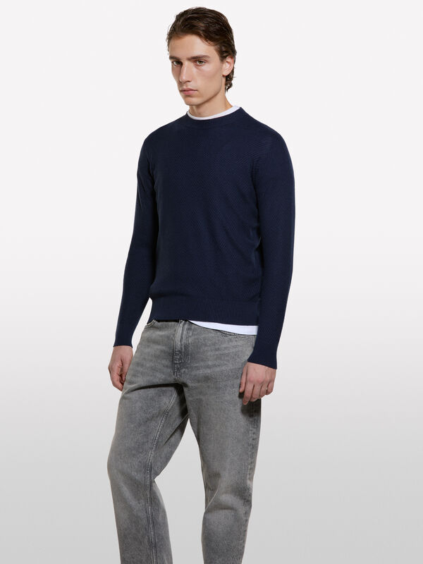 Pull ras du cou bleu fonc&eacute; - pulls col rond pour homme | Sisley