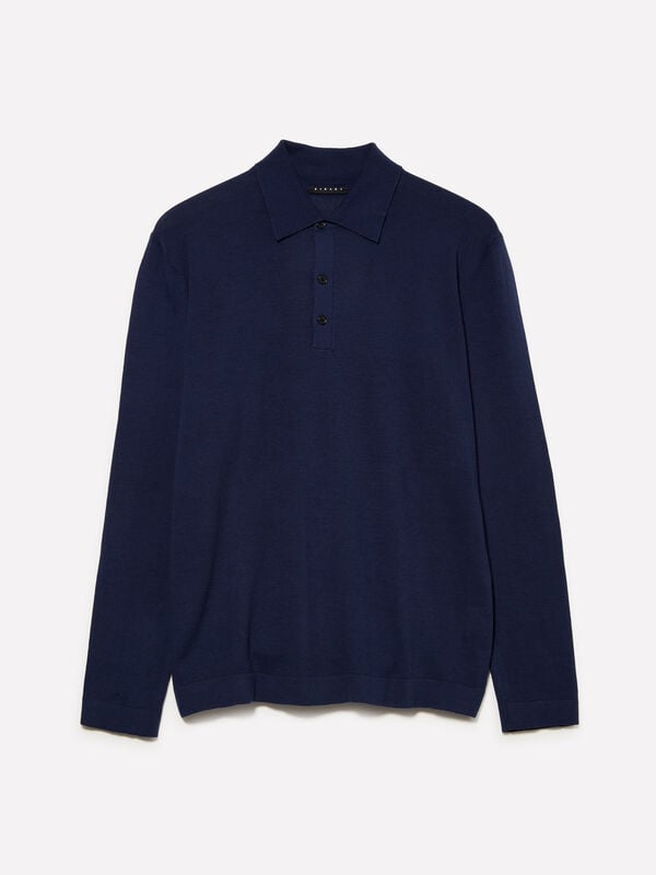 Polo en tricot bleu foncé - pulls col en v pour homme | Sisley