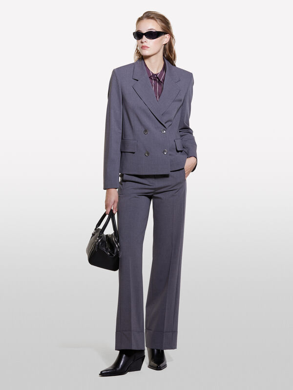 Pantalon gris foncé à large revers - pantalons regular pour femme | Sisley