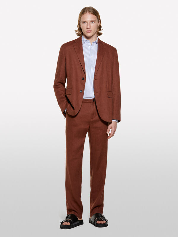 Pantalon marron 100 % lin Pantalon marron 100 % lin - pantalons slim pour homme | Sisley