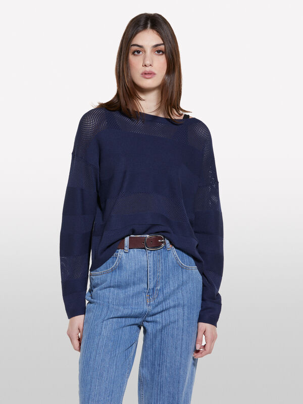 Pull bleu foncé à encolure bateau - pulls à encolure bateau pour femme | Sisley