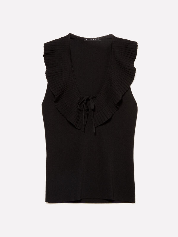 Haut en tricot noir à volants - hauts pour femme | Sisley