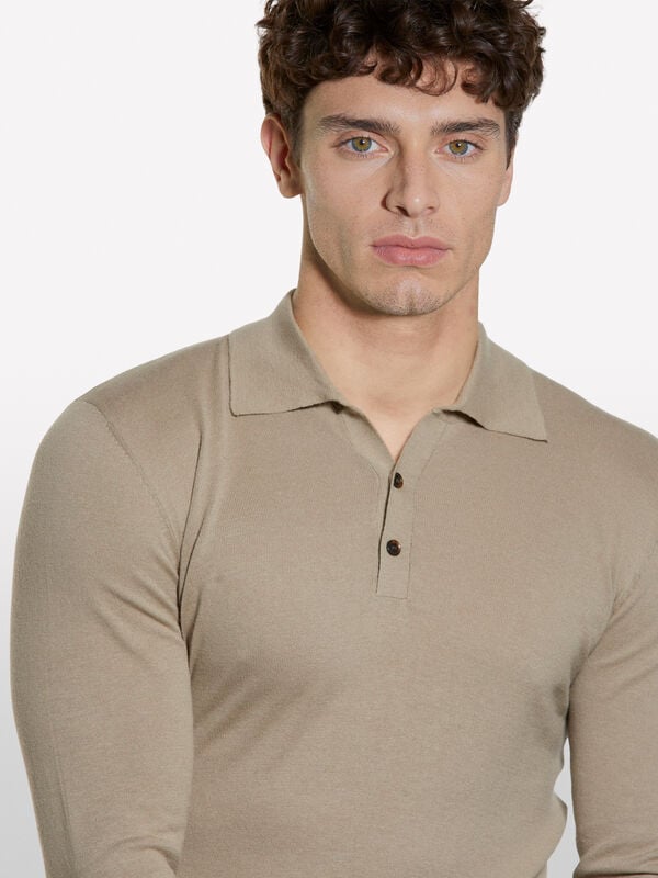 Polo en tricot camel - pulls col en v pour homme | Sisley