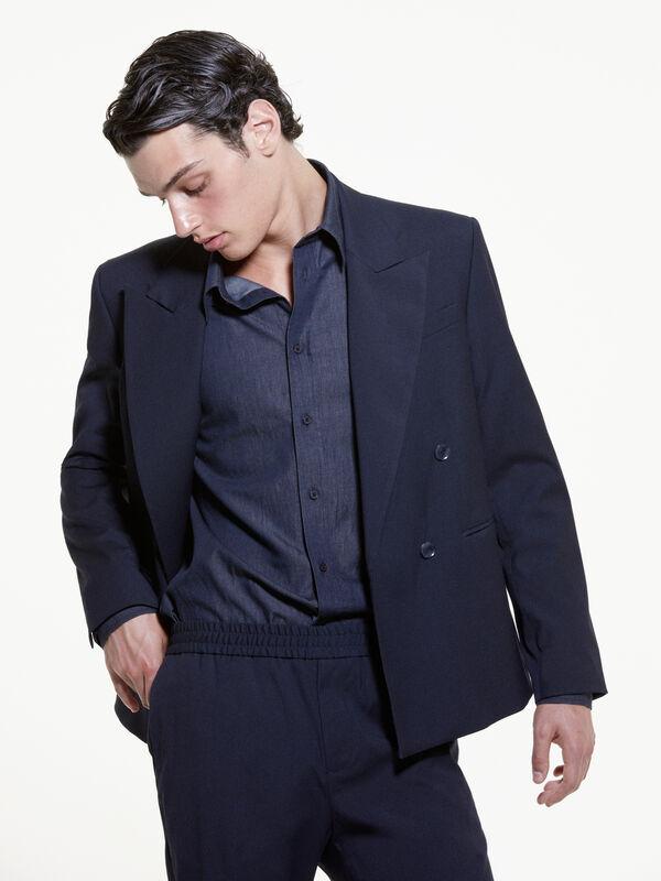 Blazer bleu foncé à double boutonnage - blazers pour homme | Sisley