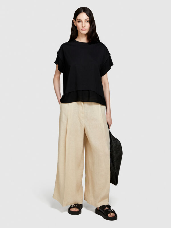 Pantalon wide leg 100 % lin - pantalons palazzo pour femme | Sisley