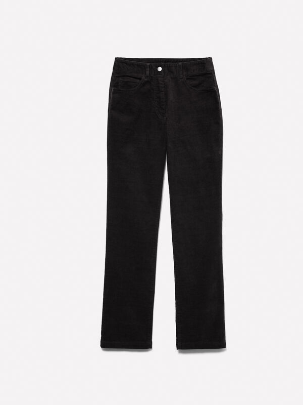 Pantalon noir en velours à bords-côtes - pantalons regular pour femme | Sisley