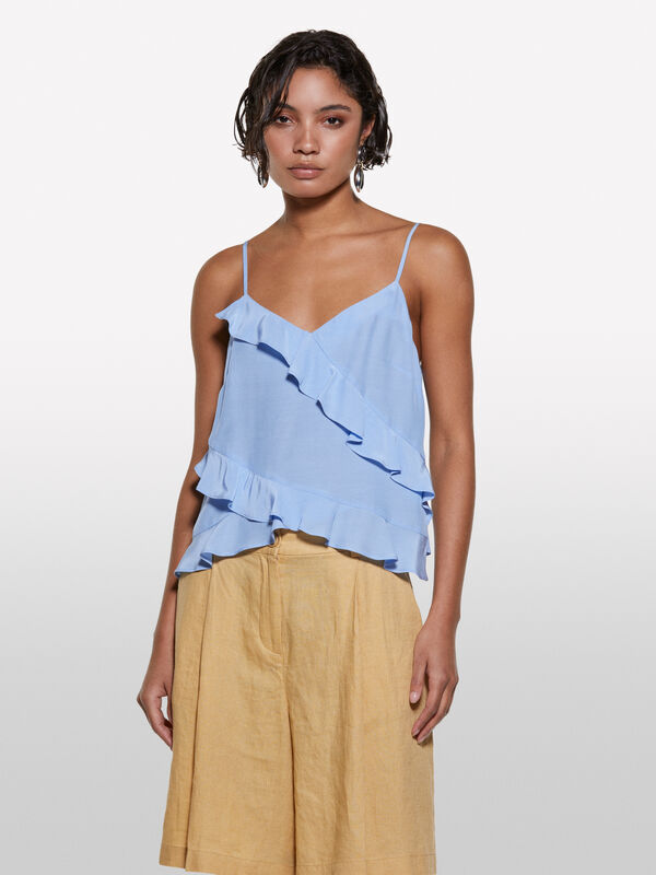 Top lingerie bleu clair à volants - hauts pour femme | Sisley
