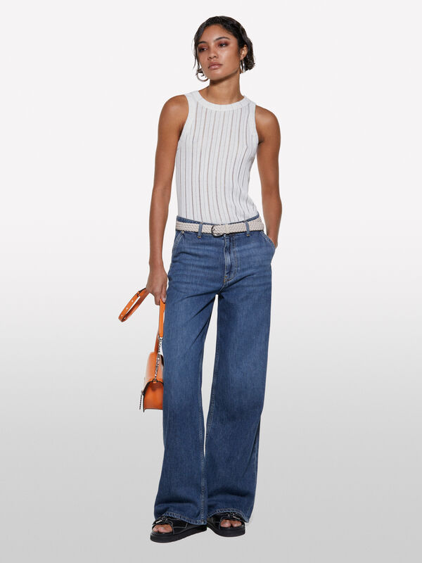 Débardeur côtelé coupe slim blanc - hauts pour femme | Sisley
