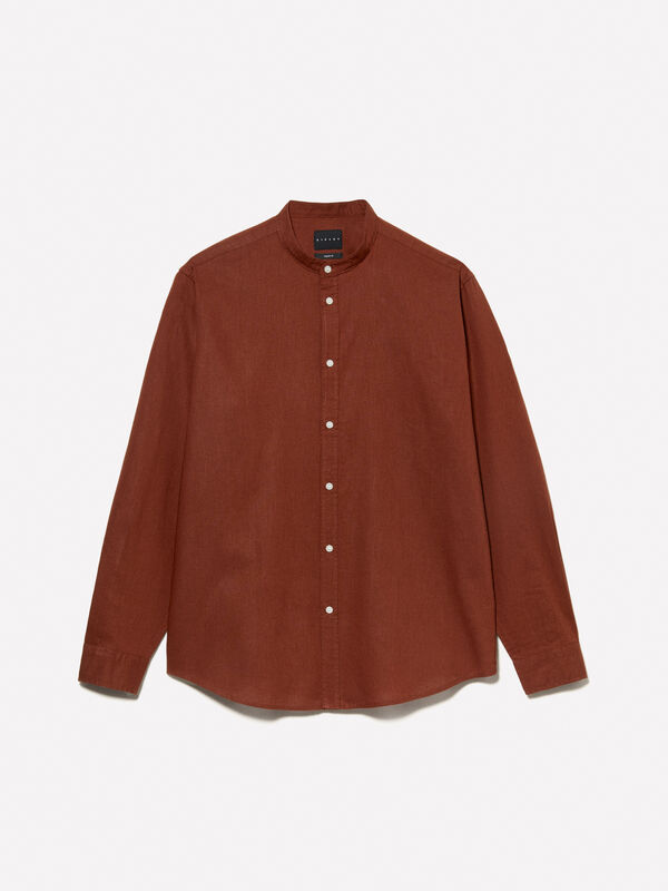 Chemise mandarin marron foncé Chemise mandarin marron foncé - chemises regular pour homme | Sisley