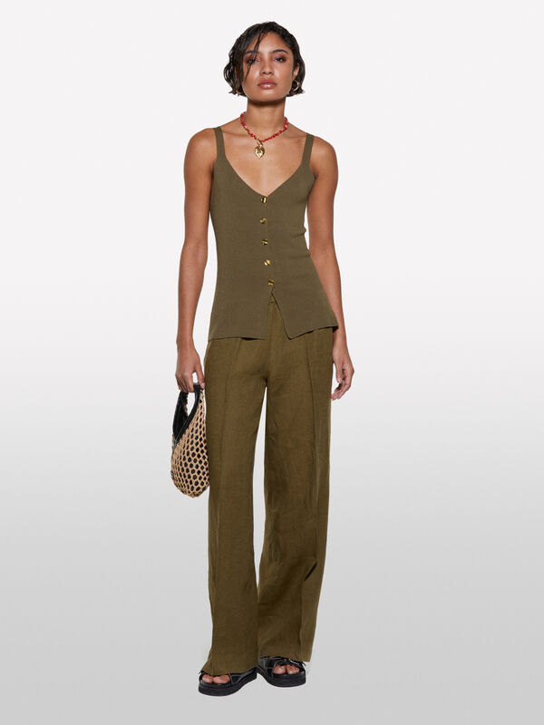 Top vert militaire avec boutons - hauts pour femme | Sisley